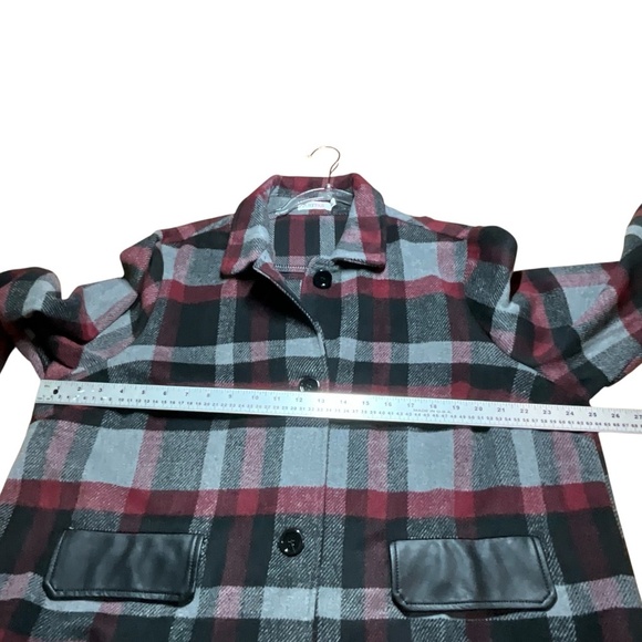 JUST FAB Plaid Cropped Jacket Faux Leather Trim Front Button Closure US Sz 3X - Picture 7 of 11